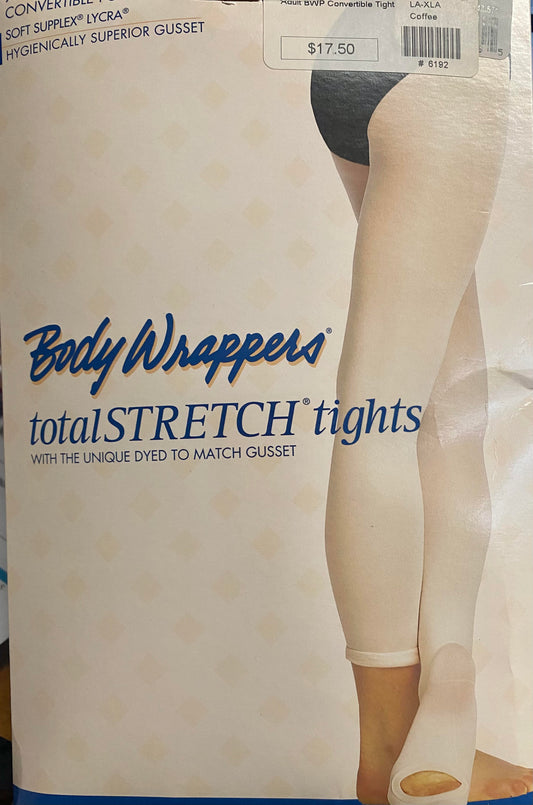 Body Wrapper Adult Total Stretch Tights  Convertible Foot  Coffee L-XL NEW      #108a