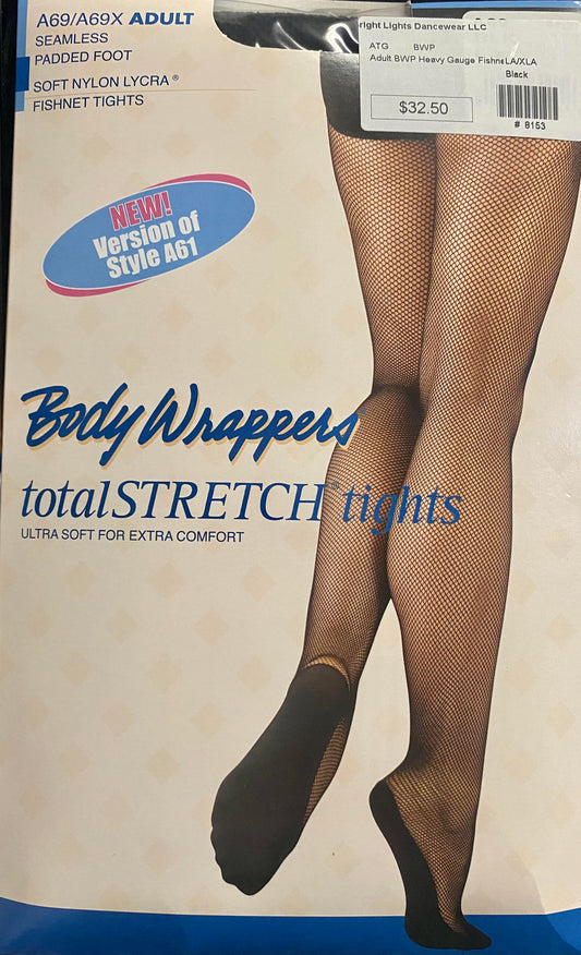 Body Wrappers Black Fishnet Tights  Adult  L-XL  NEW      #109a