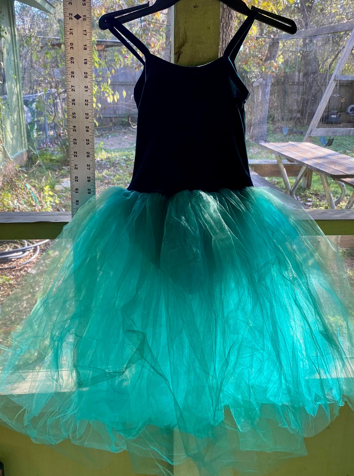 A Wish Come True Green Velvet w/ Green/Aqua Tulle Skirt  Med Child    #93