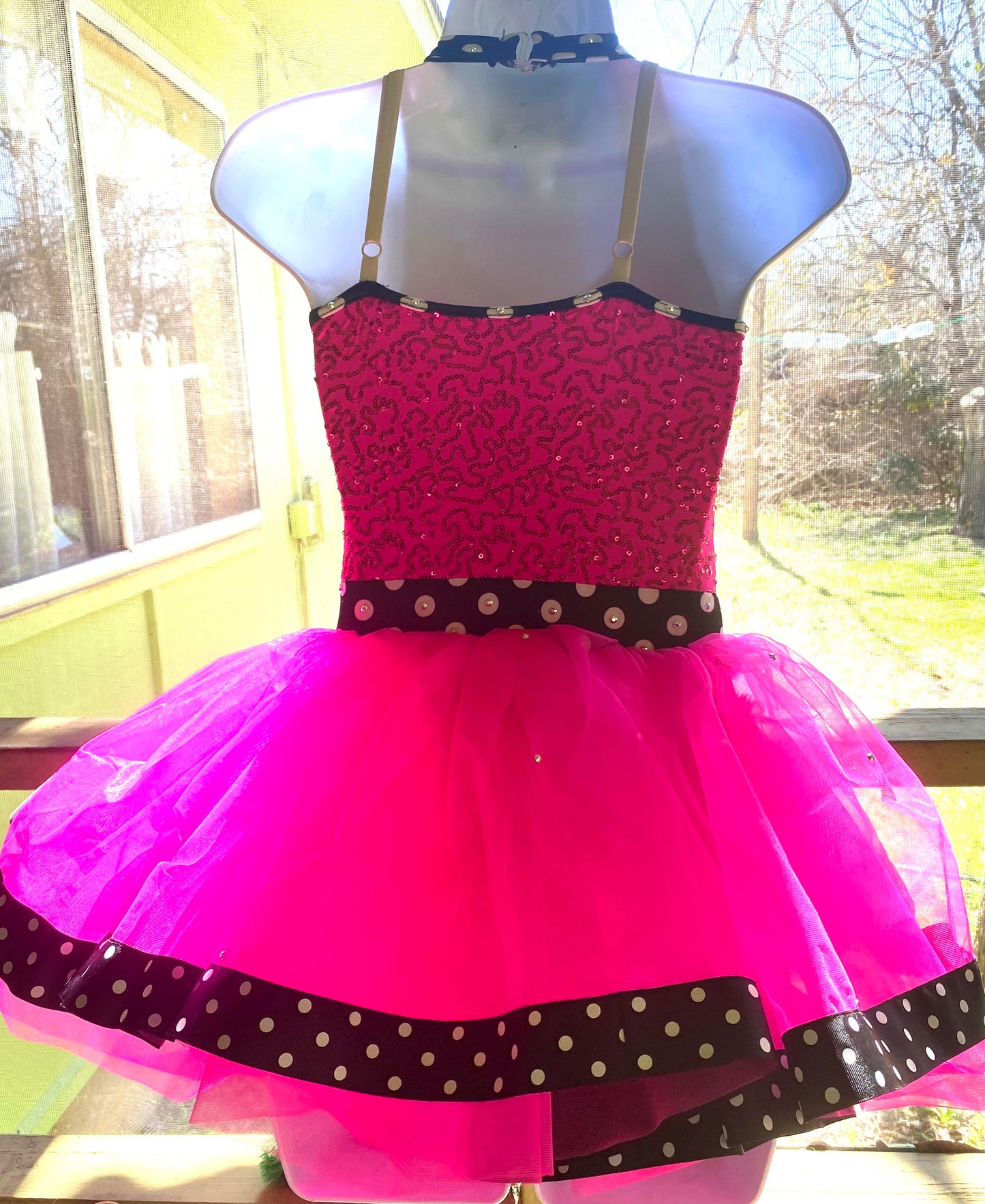 Weissman Hot Pink w/ Sequins, Bows &  Polka Dots  Party Dress   MC  #124